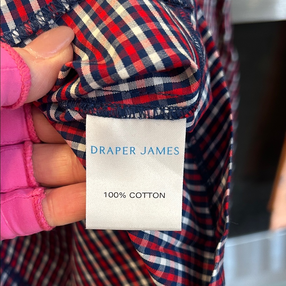 Draper James Navy, Red Plaid Cotton Shirt Dress Small Preppy Classic - Picture 6 of 6